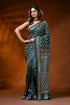 Jungle green silk kutch work saree with multicolor thread mirror detailing 1