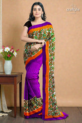 Kalka design lavender hand block print pure mulberry silk saree 6