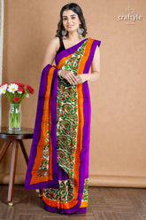 Kalka design lavender hand block print pure mulberry silk saree 3