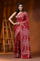 Kutch embroidered silk saree with handcrafted ethnic design in falu red 1