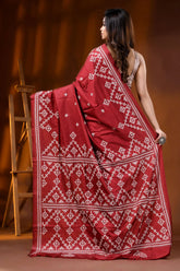 Kutch embroidered silk saree with handcrafted ethnic design in falu red 5