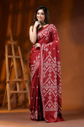 Kutch embroidered silk saree with handcrafted ethnic design in falu red 6