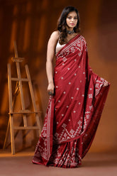Kutch embroidered silk saree with handcrafted ethnic design in falu red 4