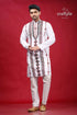 Kutch hand work white kantha cotton kurta for men embroidered pajama set 1