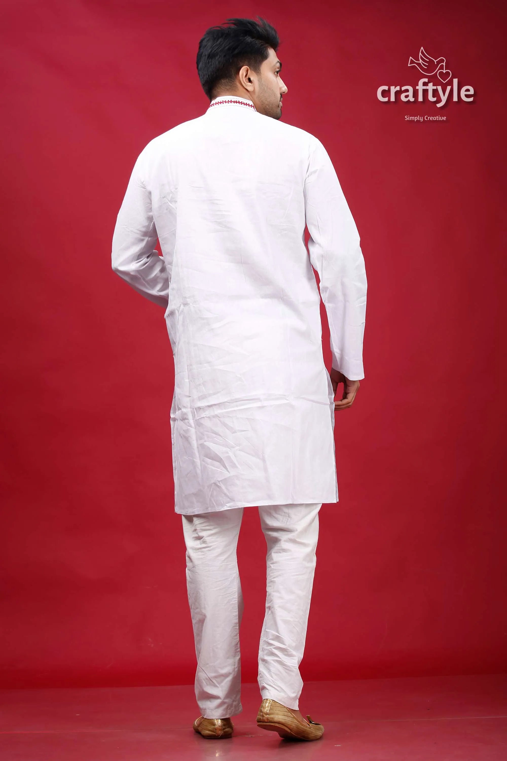 Kutch hand work white kantha cotton kurta for men pajama set 5