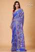 Lapis Blue Multithread Lotus Motif Silk Kantha Saree-Craftyle