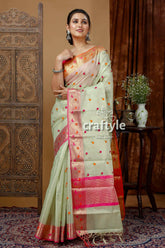 Laurel Green Tissue Organza Soft Silk Saree - Ethnic Wear - Craftyle