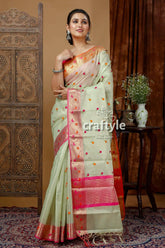 Laurel green tissue organza soft silk saree - ethnic wear woman light green saree pink 1