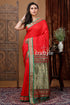 Lava Red and Green Zari Border Bomkai Silk Saree - Craftyle