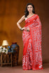 Lava red floral design white thread hand embroidered kantha silk saree vibrant red saree intricate white 1