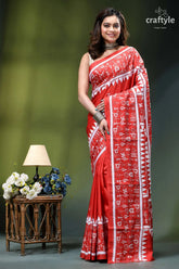 Lava red warli design exquisite silk kantha stitch saree vibrant red saree intricate white 1