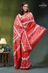 Lava red warli design exquisite silk kantha stitch saree vibrant red saree intricate white 5