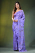 Lavender handmad kantha embroidery silk saree - flora & fauna design adorned intricate 1