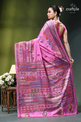 Lavender magenta multi-thread designer silk kantha stitch saree vibrant pink silk saree adorned 5