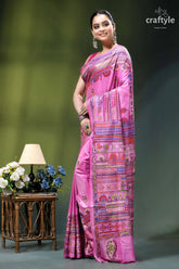 Lavender magenta multi-thread designer silk kantha stitch saree vibrant pink saree intricate multicolored 3