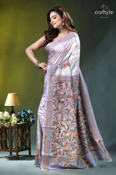 Lavender mist floral design hand batik silk kantha stitch saree lavender silk saree intricate hand-painted 3