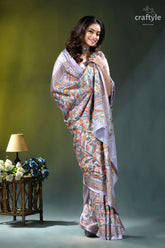 Lavender mist floral design hand batik silk kantha stitch saree woman wears lavender-colored saree intricate 6