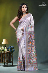 Lavender mist floral design hand batik silk kantha stitch saree lavender silk saree intricate hand-embroidered 7