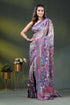 Lavender multicolor floral design hand batik silk kantha stitch saree 1