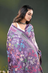 Lavender multicolor floral design hand batik silk kantha stitch saree 2