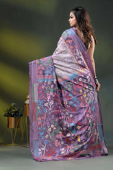 Lavender multicolor floral design hand batik silk kantha stitch saree 5