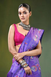Lavender purple silk kantha stitch saree - ethnic folk art vibrant intricate 2