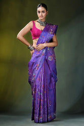 Lavender purple silk kantha stitch saree - ethnic folk art vibrant adorned 4