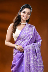 Lavender silk gujrati stitch saree with white paisley design 2