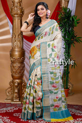 Leaf Design Hand Painted Zari Pure Tussar Kalamkari Saree - Craftyle