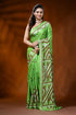 Leaf green gujarati stitch saree with maroon geometric silk design 1