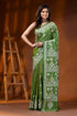 Leaf green hand embroidered silk gujarati stitch saree in ethnic motif 1