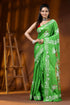 Leaf green multicolor swan motif hand embroidered silk kantha stitch saree 1