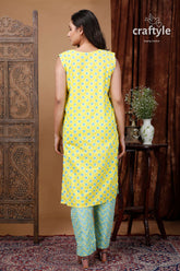 Lemon Yellow Designer Cotton Kurti with Straight Pant - Craftyle