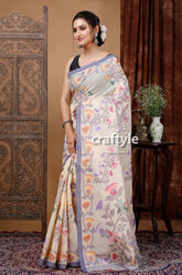 Light Beige Bengal Handloom Cotton Jamdani Saree - Craftyle