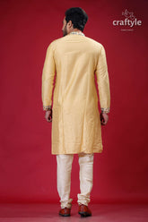 Light French Beige Madhubani Designer Silk Kurta for Men - Craftyle