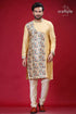 Light French Beige Madhubani Designer Silk Kurta for Men - Craftyle