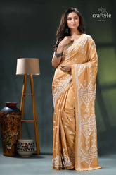 Light french beige white gujrati stitch handcrafted silk saree gold white embroidered saree intricate 7