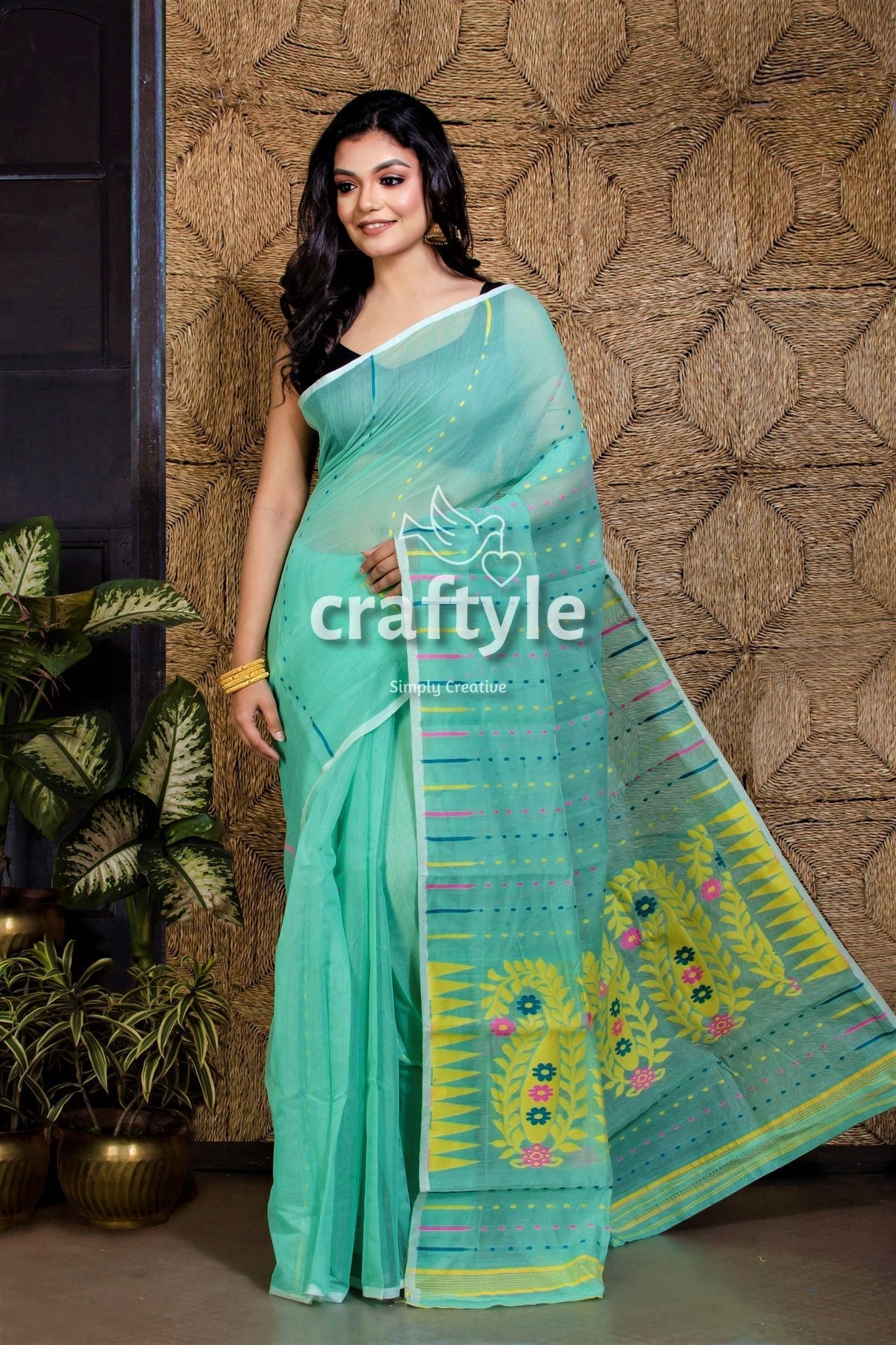 Light Green Jamdani Saree - Craftyle