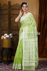 Light Green & White Traditional Jamdani Weave Sari - Craftyle