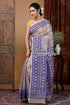 Light Grey and Blue Jamdani Weave Saree - Elegant Indian Ethnic Wear - Craftyle