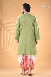 Light moss green kantha work cotton mens kurta men’s light green kurta white 6