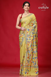 Light Olive Green Bengal Heritage Kantha Silk Saree-Craftyle