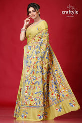 Light Olive Green Bengal Heritage Kantha Silk Saree-Craftyle