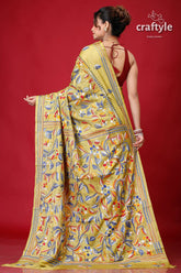 Light Olive Green Bengal Heritage Kantha Silk Saree-Craftyle