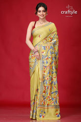 Light Olive Green Bengal Heritage Kantha Silk Saree-Craftyle
