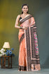 Light peach silk kantha stitch saree with exquisite bird design peach-colored silk saree intricate black 1