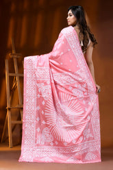Light pink handcrafted kutch embroidery silk saree 5