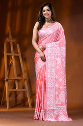 Light pink handcrafted kutch embroidery silk saree 6