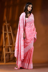Light pink handcrafted kutch embroidery silk saree 4