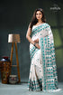Light sea green and white kantha embroidery silk sari cream teal saree intricate white 1